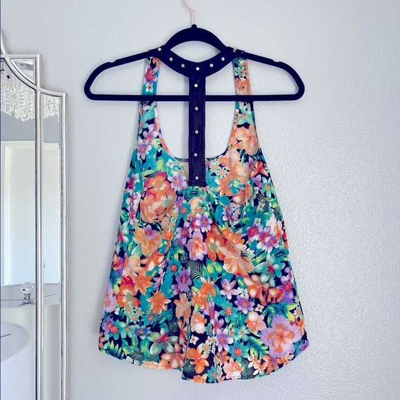 MATERIAL GIRL floral summer tank top open back M - Picture 4 of 8